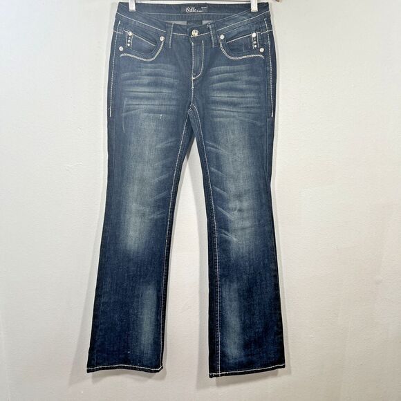 Cello Jeans Womens 8 Blue Mid Rise Bootcut Sparkling Embellished Y2K 90s - Picture 1 of 10